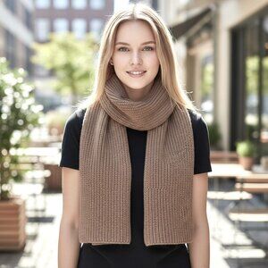 A New Day Ribbed Knit Camel Scarf 90% Recycled Polyester Eco-Friendly